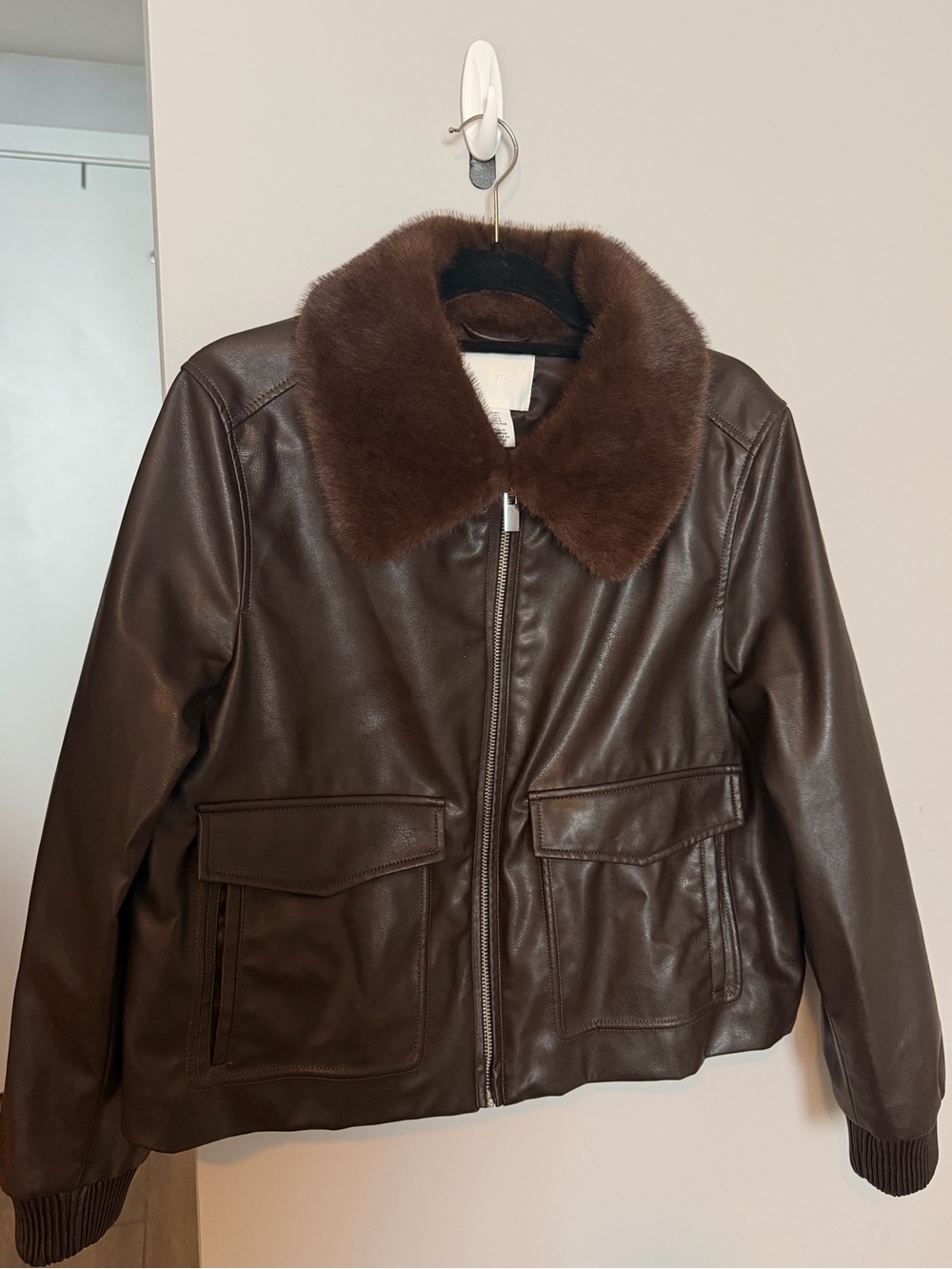 H&M Fluffy-collared Jacket Brown Faux Fur Collar